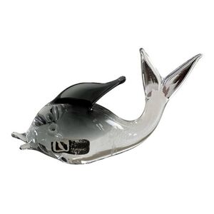 V. Nason Murano Glass Fish Figurine Paperweight 5.75" Smoky Grey Italy Label